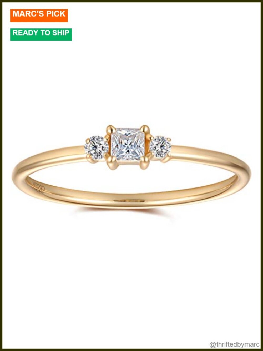 14K Yellow Gold Moissanite Engagement Ring 3-Stone Promise Ring Stacking